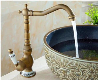 RegalFlow 360° Antique Gold Faucet – Rotating Basin faucet for Hot & Cold Water