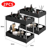 Under Sink Sliding Organizer Rack Premium – Pull Out Cabinet Basket with Hooks | Space Saving Storage | Kitchen & Bathroom Organizer