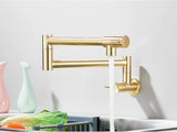 Brushed Gold Wall Mount Kitchen Faucet Premium – Single Cold Water Tap | 360° Swivel Spout | Space Saving Design