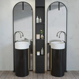 PureStone Freestanding Solid Surface Pedestal Sink – Modern Matte or Gloss Black/White Bathroom Basin