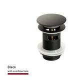 FlowLux Solid Brass Pop-Up Bathroom Sink Drain – Push-Down Stopper with Overflow Option (2.6” Universal Fit)