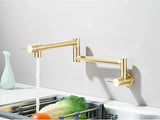Brushed Gold Wall Mount Kitchen Faucet Premium – Single Cold Water Tap | 360° Swivel Spout | Space Saving Design