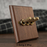 RetroLux Black Walnut Toggle Wall Switch – 1–4 Gang with Brass Lever & Optional USB