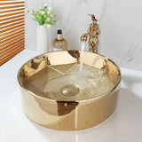 Aurielle Royale Hand-Painted Ceramic Vessel Sink Set with Gold Faucet – Round Luxury Countertop Basin + Pop-Up Drain