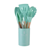 ChefEase – 12-Piece Silicone Kitchen Utensil Set with Wooden Handles