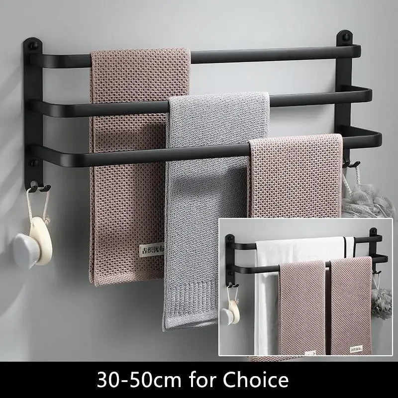 SlateBar Matte Black Aluminum Towel Bar – Wall-Mounted Modern Bathroom Towel Holder