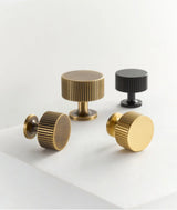 Nurlin Solid Brass Furniture Knobs – Art Deco Line Design in Gold, Silver, Bronze & Black