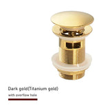 FlowLux Solid Brass Pop-Up Bathroom Sink Drain – Push-Down Stopper with Overflow Option (2.6” Universal Fit)