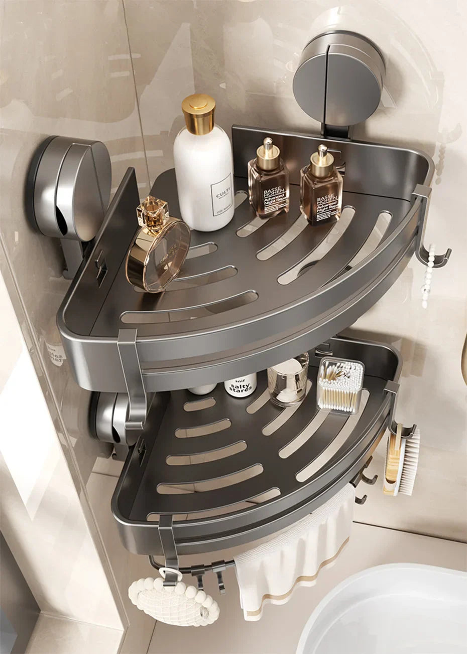 AquaGrip – Luxury Suction Cup Bathroom Shelf | No-Drill Aluminum Wall Rack for Shampoo & Bath Accessories