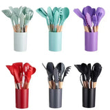 ChefEase – 12-Piece Silicone Kitchen Utensil Set with Wooden Handles