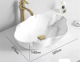 MarbleLuxe Ovalis Vessel Sink – Marble Pattern Ceramic Countertop Bathroom Basin | Modern Luxury 12L