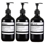 AmberLux 500 Refillable Bathroom Dispenser Set – 3-Piece Amber Pump Bottles for Shampoo, Body Wash & Hand Soap | Modern Luxury Organizer