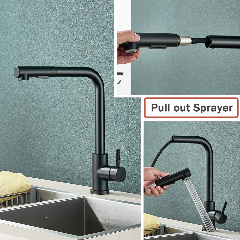 FlexiJet Black Pull-Out Kitchen Faucet – 360° Swivel, Dual Spray, Matte Black Stainless Steel