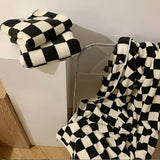CheckMate Black & White Plaid Towel Set – 100% Polyester Coral Fleece