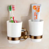 RoyalRetro Antique Brass Bathroom Accessory Set with Ceramic – 5-Piece Vintage Bathroom Collection