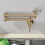 Brushed Gold Wall Mount Kitchen Faucet Premium – Single Cold Water Tap | 360° Swivel Spout | Space Saving Design