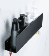 Matte Black Aluminum Wall Shelf Organizer with Hooks – Bathroom Storage Rack | Space Saving | Rustproof Design