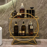 AureliaTower Premium 2-Tier Bathroom & Makeup Organizer – Gold/Black with Marble-Style Ceramic Trays