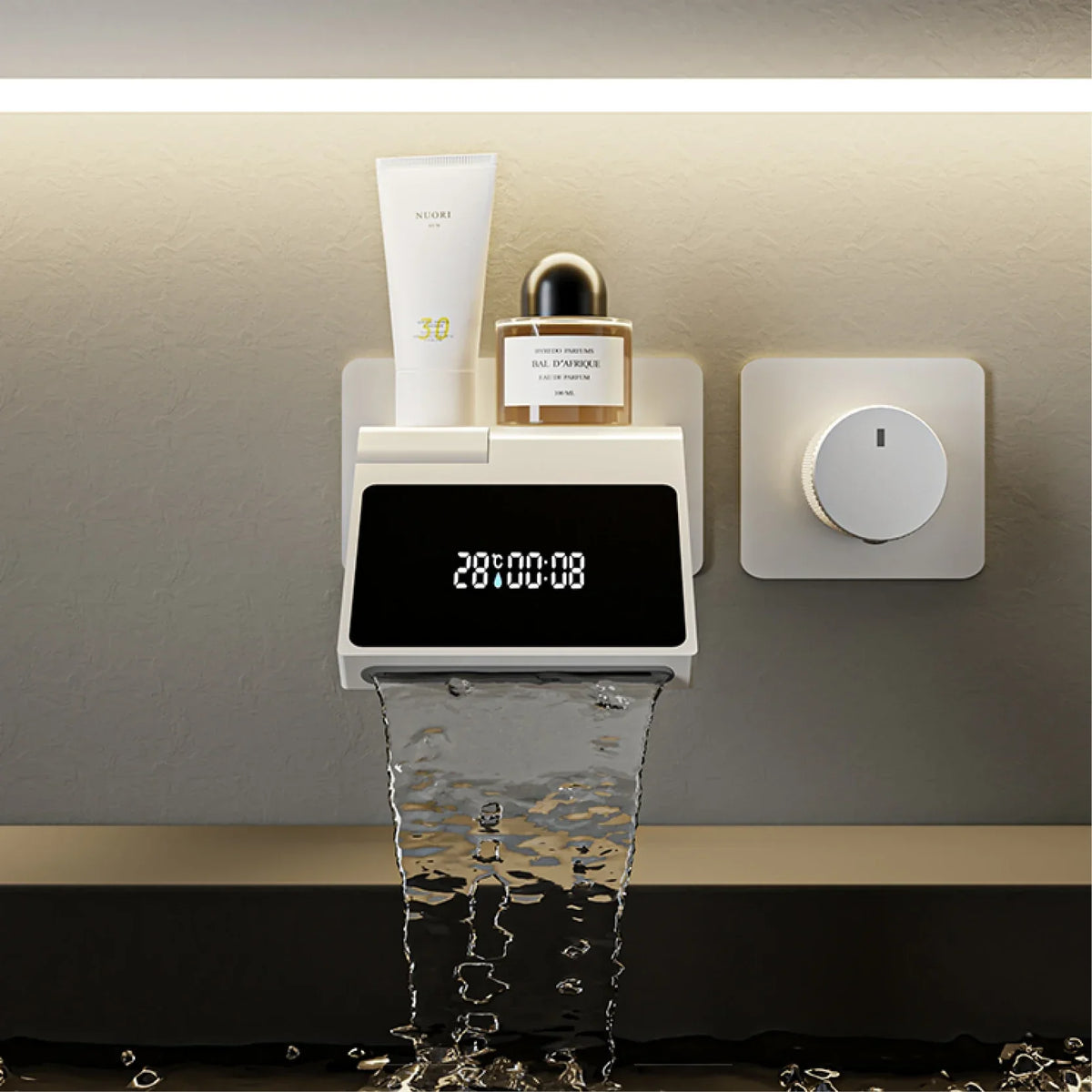 Wastafelkraan met LED Licht – Wandmontage | 2 Gaten | Warm & Koud Water | Messing