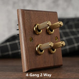 RetroLux Black Walnut Toggle Wall Switch – 1–4 Gang with Brass Lever & Optional USB