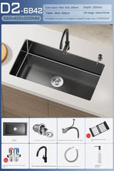 CascadeBlack Luxury Waterfall Undermount Kitchen Sink Set – Black Stainless Steel Single Bowl with Faucet & Soap Dispenser