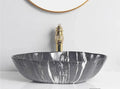 MarbleLuxe Ovalis Vessel Sink – Marble Pattern Ceramic Countertop Bathroom Basin | Modern Luxury 12L