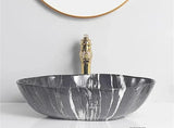 MarbleLuxe Ovalis Vessel Sink – Marble Pattern Ceramic Countertop Bathroom Basin | Modern Luxury 12L