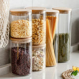 Modern Glass Food Storage Jar Set with Wooden Lids – Airtight Kitchen Containers | Freshness Seal | Multi-Grain Storage