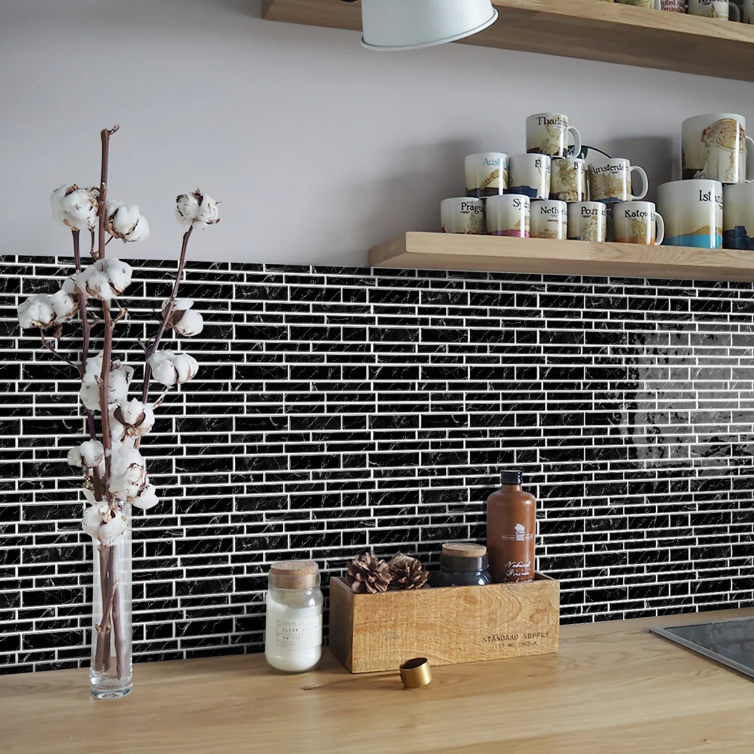 LuxeMarmer Black & White Marble Wall Stickers – Self-Adhesive, Waterproof Tile Decals (1–12 Pieces)