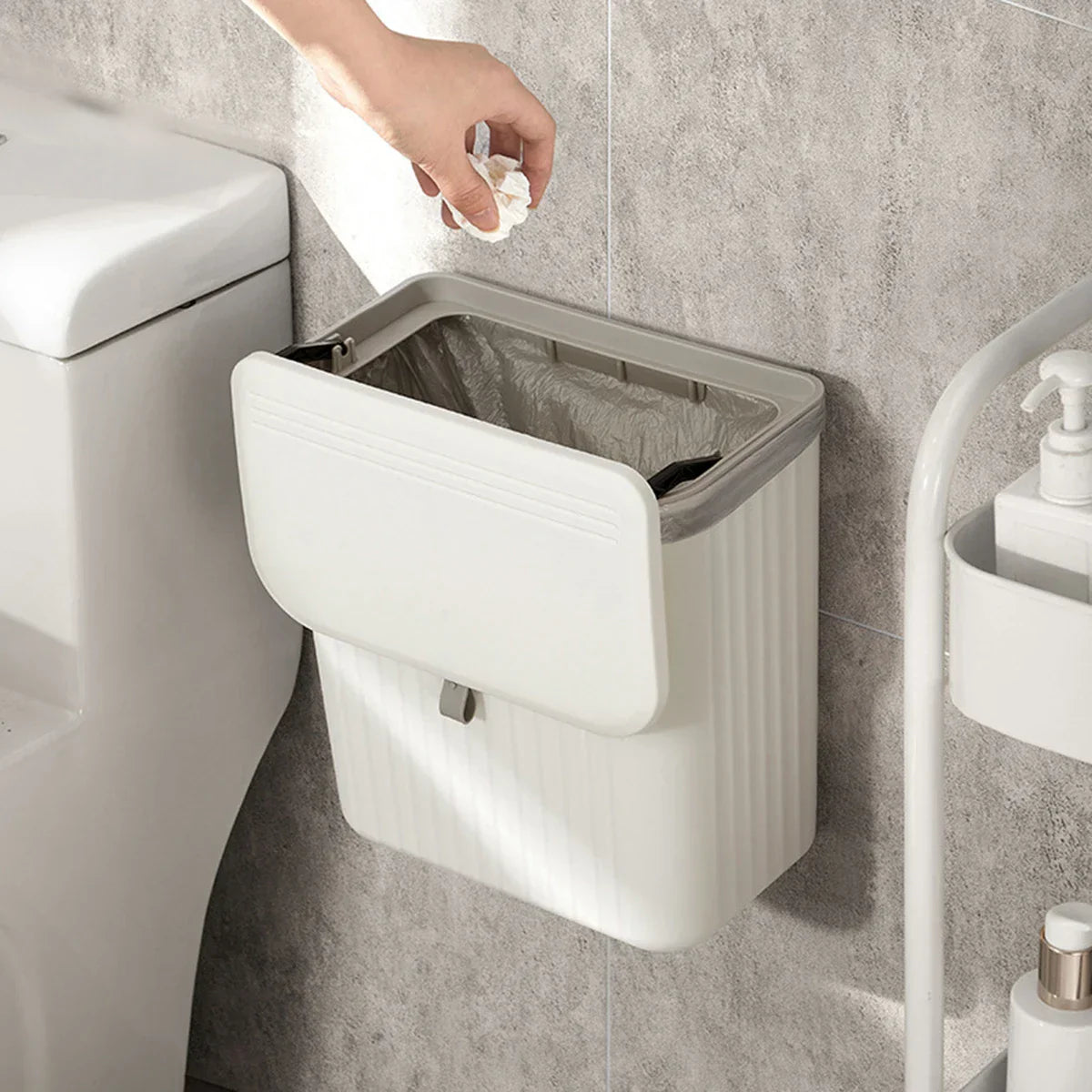 EcoMount Wall-Mounted Trash Can – Compact Hanging Bin & Toilet Paper Holder for Kitchen & Bathroom