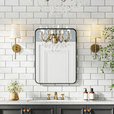 Modern Black Metal Frame Bathroom Wall Mirror – 24 x 32 Inches, Vertical or Horizontal Mount