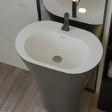 PureStone Freestanding Solid Surface Pedestal Sink – Modern Matte or Gloss Black/White Bathroom Basin