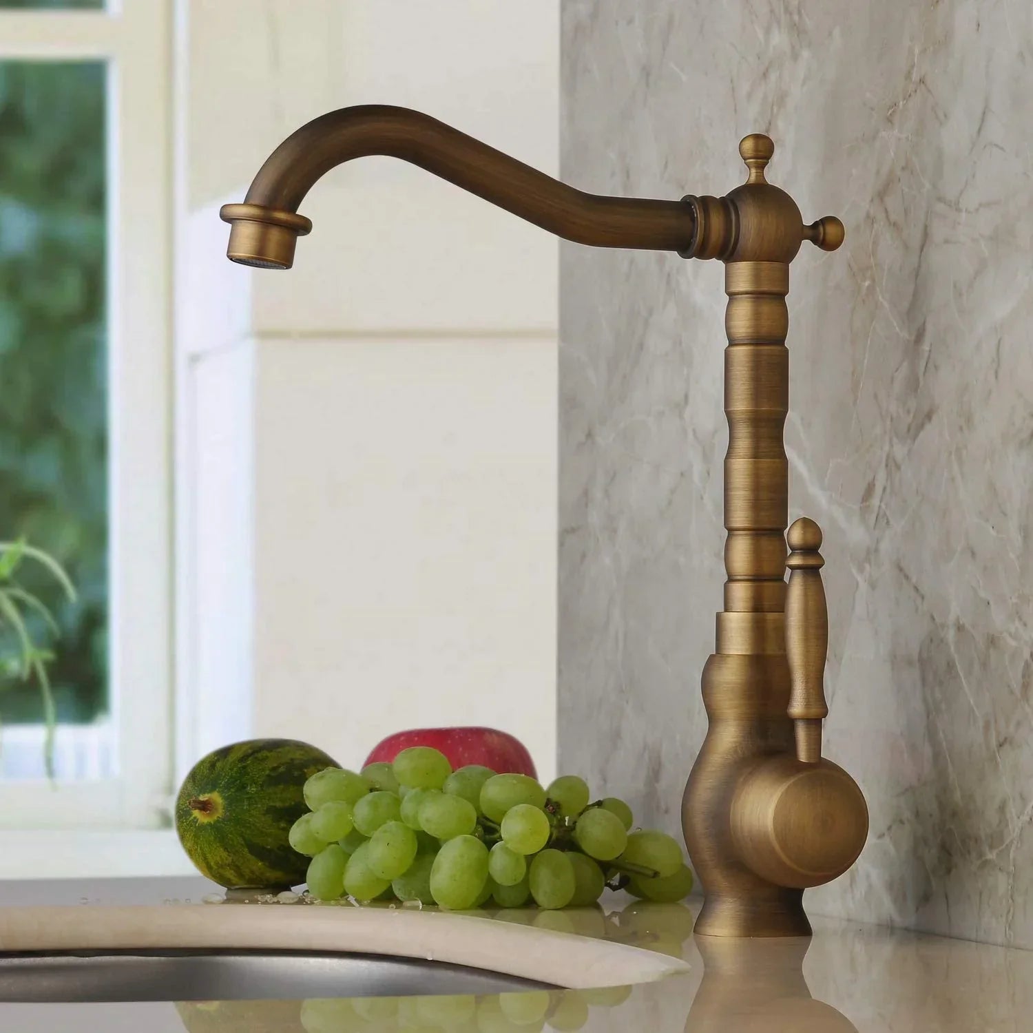 BronzoClassica HeritageFlow Vintage Kitchen & Bathroom Faucet – Antique Brass Solid Brass faucet with 360° Swivel Spout