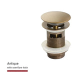 FlowLux Solid Brass Pop-Up Bathroom Sink Drain – Push-Down Stopper with Overflow Option (2.6” Universal Fit)