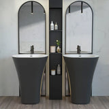 PureStone Freestanding Solid Surface Pedestal Sink – Modern Matte or Gloss Black/White Bathroom Basin