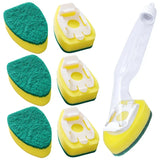 ScrubFlow SmartSoap Dish Brush Set – Refillable Soap Dispensing Handle with 2 Replaceable Sponge Heads