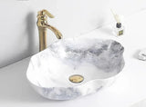 MarbleLuxe Ovalis Vessel Sink – Marble Pattern Ceramic Countertop Bathroom Basin | Modern Luxury 12L