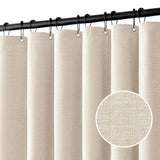 LuxeLinen SpaWeave Waterproof Shower Curtain – Thick Linen-Look Fabric, Hotel-Style Privacy, Beige + Metal Hooks Included