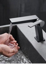 ShadowStream LuxeFall Waterfall Bathroom Faucet – Gun Grey Solid Brass Single-Handle Sink Mixer with Hot & Cold Control