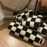 CheckMate Black & White Plaid Towel Set – 100% Polyester Coral Fleece