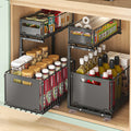 2-Tier Pull Out Kitchen Storage Basket Carbon Steel – Adjustable Under Sink Organizer | Sliding Drawer Rack | Space Saving Design