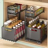 2-Tier Pull Out Kitchen Storage Basket Carbon Steel – Adjustable Under Sink Organizer | Sliding Drawer Rack | Space Saving Design
