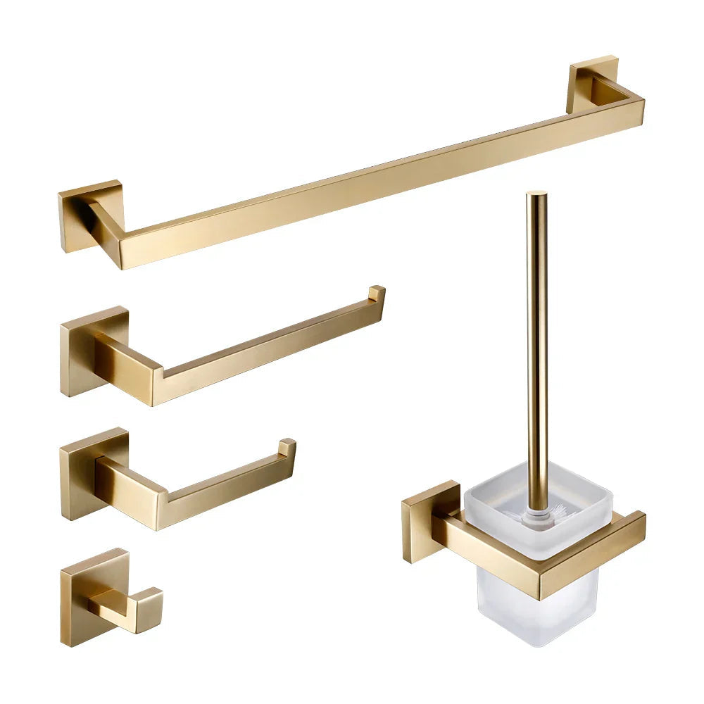 AeroSteel Brushed Stainless Steel Bathroom Hardware Set – Towel Bar, Toilet Paper Holder & Wall Hooks