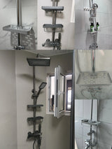 Drill-Free Aluminum Shower Caddy Shelf with Towel Bar – Double Layer Bathroom Organizer | Rustproof | Strong Adhesive Mount