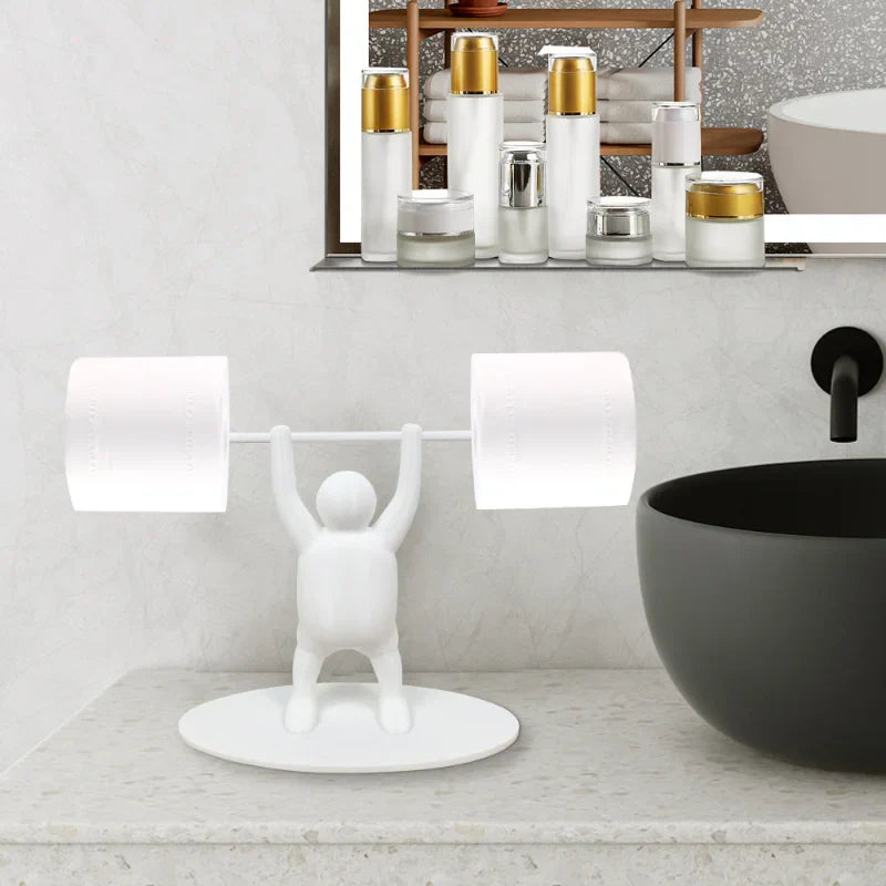 Grappige Gewichtheffer Toiletrolhouder – 3D Geprint | Staand Model | Grijs/Wit/Zwart