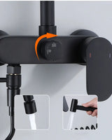 AquaJet Wall-Mount Faucet – Black Brass, Warm & Cold Water, Side Sprayer for Kitchen, Sink, or Bathtub
