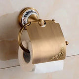 RoyalRetro Antique Brass Bathroom Accessory Set with Ceramic – 5-Piece Vintage Bathroom Collection