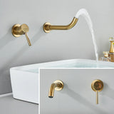 Aureva LuxaWall Elite – Brushed Gold Wall-Mount Concealed Bathroom Faucet | Solid Brass Luxury Sink Mixer