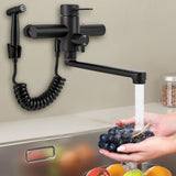 AquaFlex Wall-Mount Kitchen Faucet with Side Sprayer – 360° Swivel, Brushed Stainless Steel