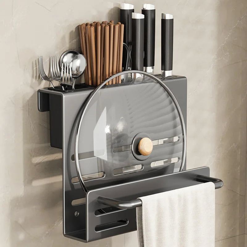 ChefSpace Wall-Mounted Knife Holder with Cutting Board Storage – Stainless Steel | Space-Saving Kitchen Organizer